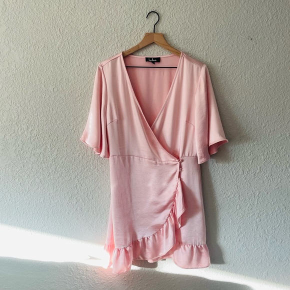 Lulu's Ready for Romance Blush Satin Mini Wrap Dress - Picture 2 of 15